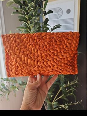 Handwoven Orange Straw Clutch